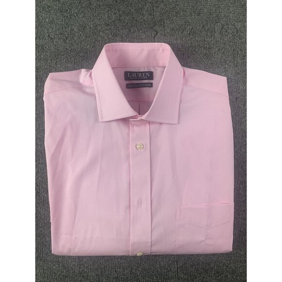 LAUREN RALPH LAUREN Mens Green Label Long Sleeve Dress Shirt Size 16 Pink - Picture 1 of 8